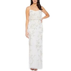 NEW Adrianna Papell Beaded Long Dress Ivory Formal Gown WOMEN‎ 12 FLORAL MAXI